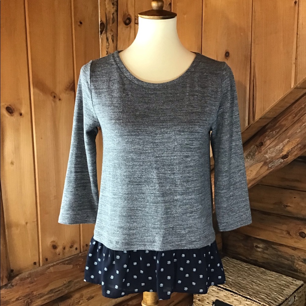 Loft Peplum Blouse. Grey & Navy- Petite Small